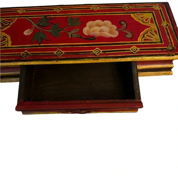 Vintage Wood Handpainted Box With Drawer - Picture 3 of 5